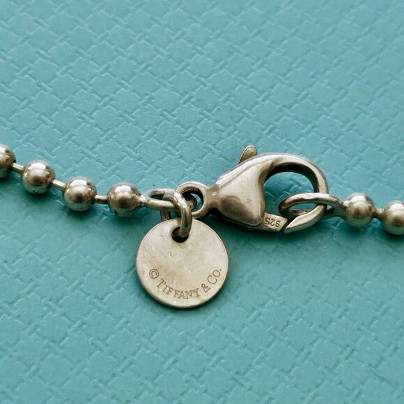 Vtg Tiffany & Co. Please RTT Large Heart Tag Pendant Long Beaded Chain Necklace - Picture 4 of 6